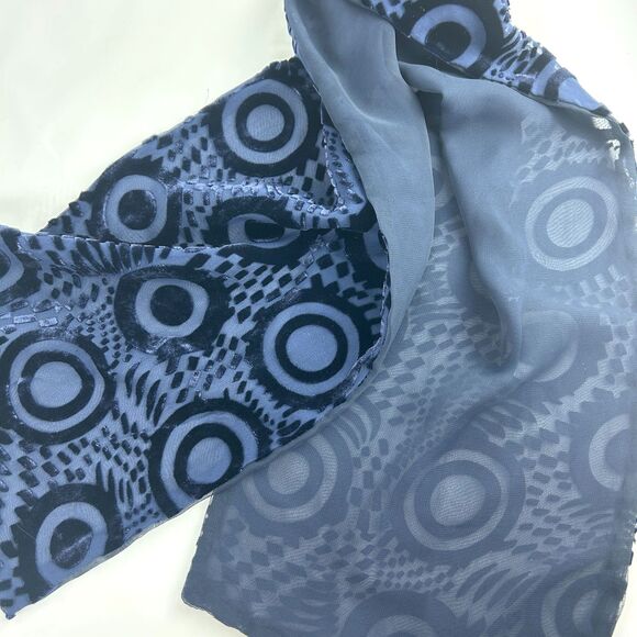 Cejon Silk Blend Blue Circle Dot Burnout Rectangle Scarf 9.5" X 58" NWT - Picture 2 of 6